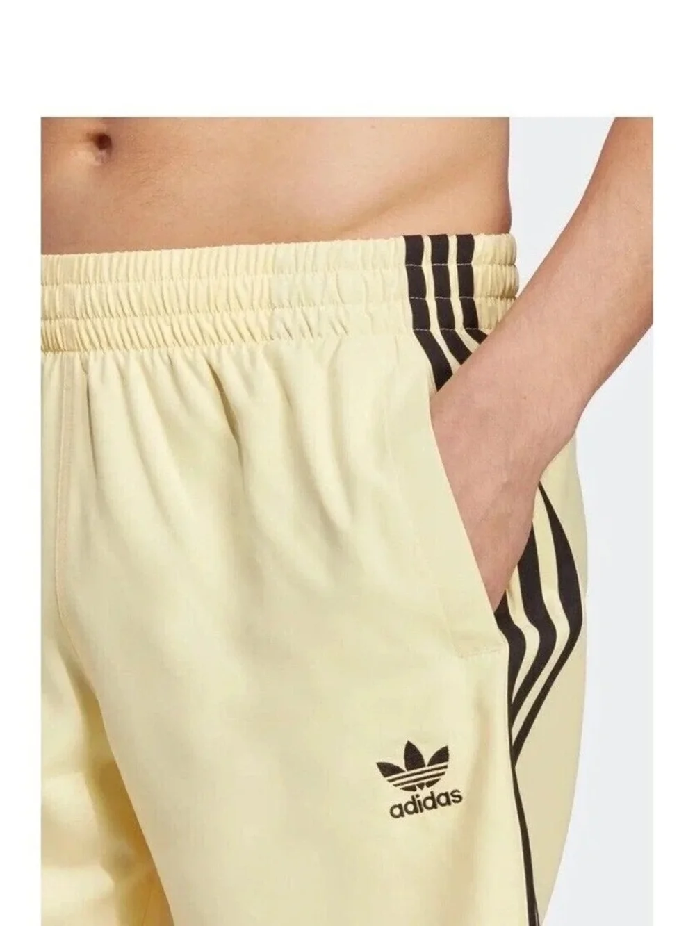 adidas Women’s Pale Yellow 3-Stripes Athletic Shorts